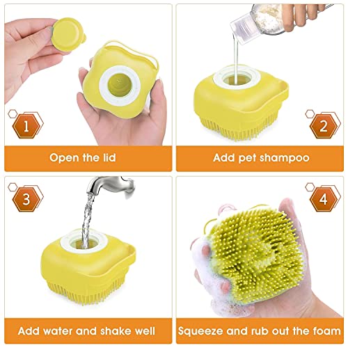 Dog Cat Bath Brush Soft Silicone Dog Rubber Bathing Brush Pet Grooming Shampoo Dispenser Brushes Puppy Cats Shower Hair Fur Grooming Cleaning Scrubber for Short Haired Dogs Cats Shower