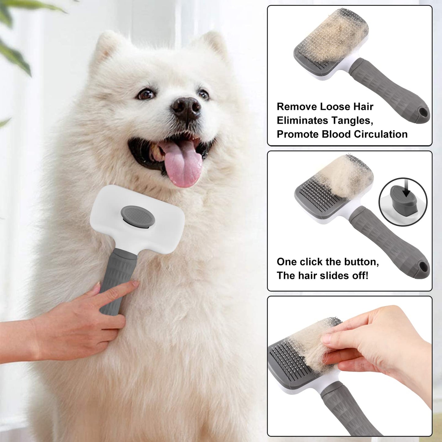 Dog Brush Cat Brush Grooming Comb,Self Cleaning Cat Dog Slicker Brushes with Smooth handle,Pet Grooming Tool with Cleaning Button for Cat Dog Shedding Brush Cat Dog Massage Clean Tangled Brush