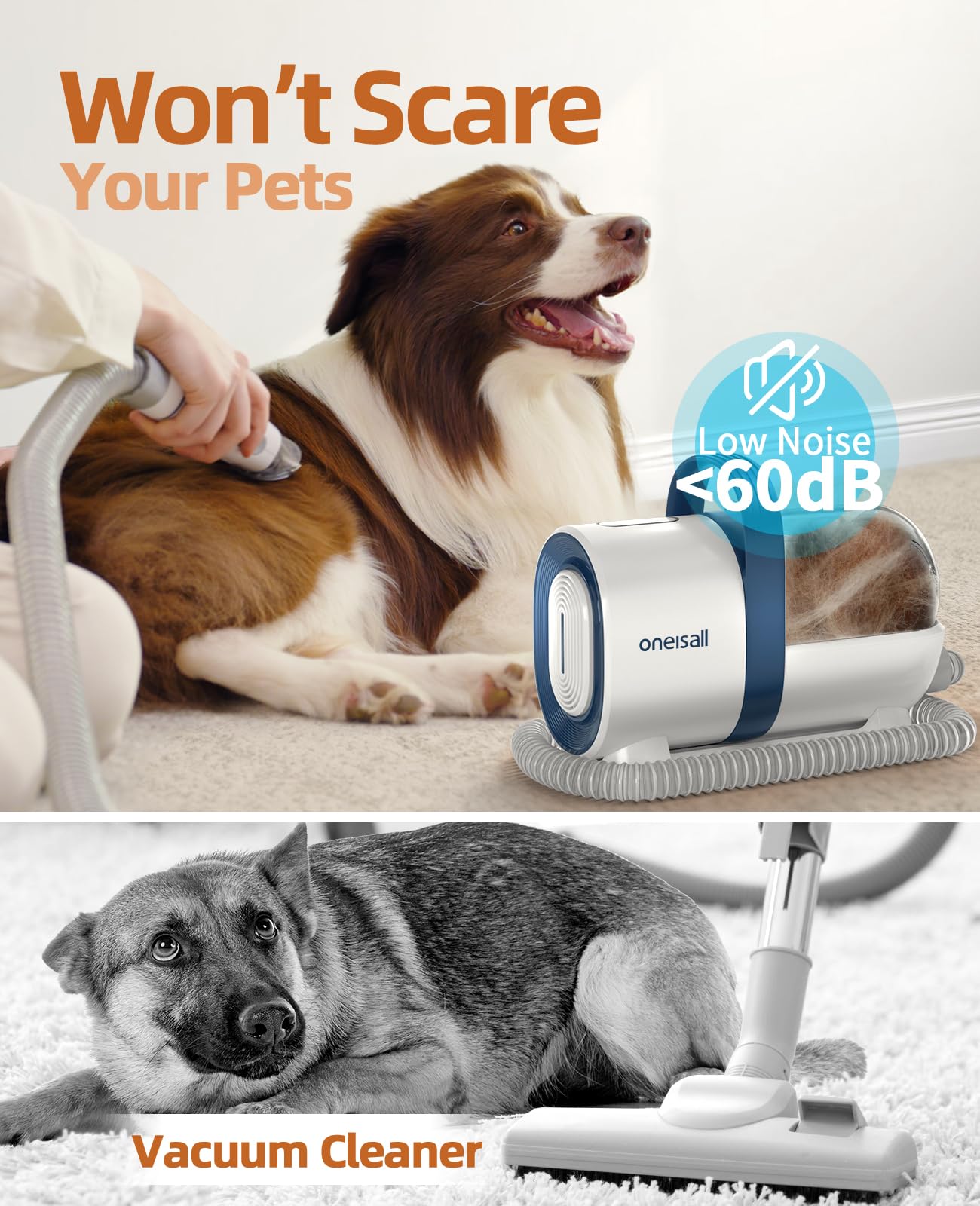oneisall Dog Grooming Vacuum Kit,Dog Clippers, Suction 99% Pet Hair,Professional Dog Vacuum Groomer with 7 Pet Grooming Tools for Shedding Thick & Thin Dogs Cats Pet Hair