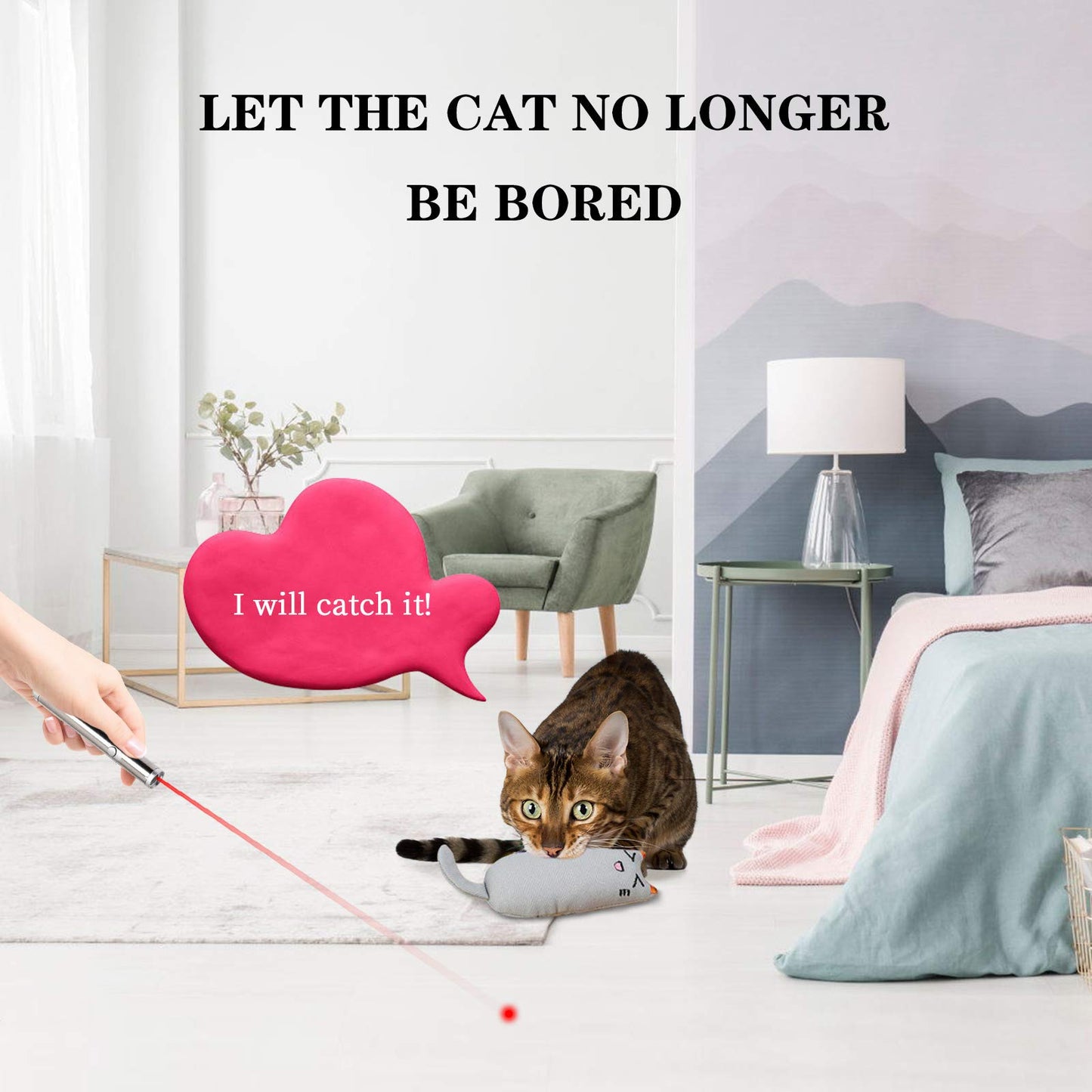 MOSNOW Cat Chase Toys,1 Pack 2 in 1 LED Pointer Cat Toys&1 Pack Cat Catnip Toys, Funny Cat Toys, Pet Interactive Toys for Pet Indoor Exercise Training Tool