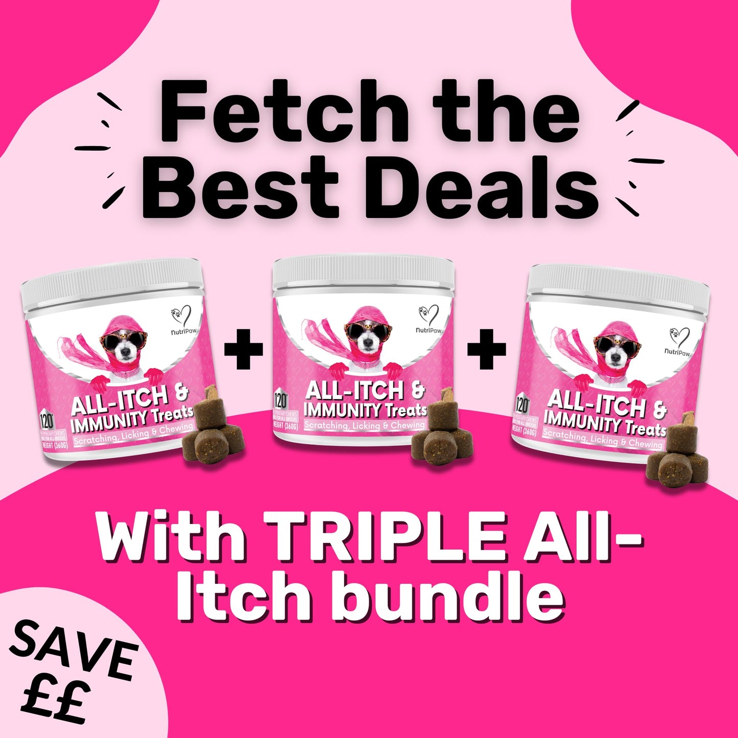 NutriPaw All-Itch Immunity Treats For Dogs - Soothe Itchy Paws, Eyes, Ears, Skin - Stop Itching, Licking, Scratching - Perfect for Small, Medium & Large Dogs - Supports Seasonal Itching