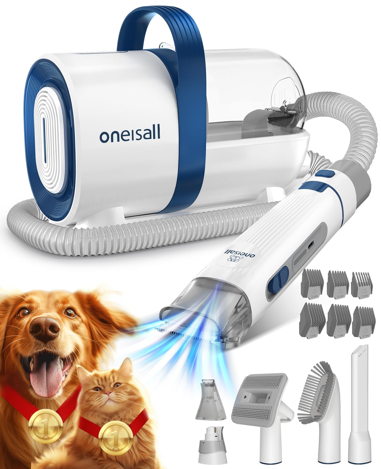 oneisall Dog Grooming Vacuum Kit,Dog Clippers, Suction 99% Pet Hair,Professional Dog Vacuum Groomer with 7 Pet Grooming Tools for Shedding Thick & Thin Dogs Cats Pet Hair