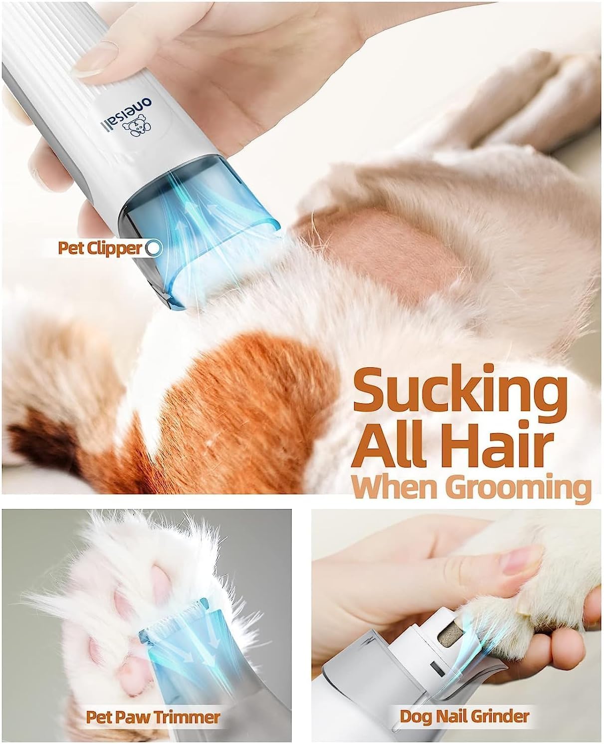 oneisall Dog Grooming Vacuum Kit,Dog Clippers, Suction 99% Pet Hair,Professional Dog Vacuum Groomer with 7 Pet Grooming Tools for Shedding Thick & Thin Dogs Cats Pet Hair