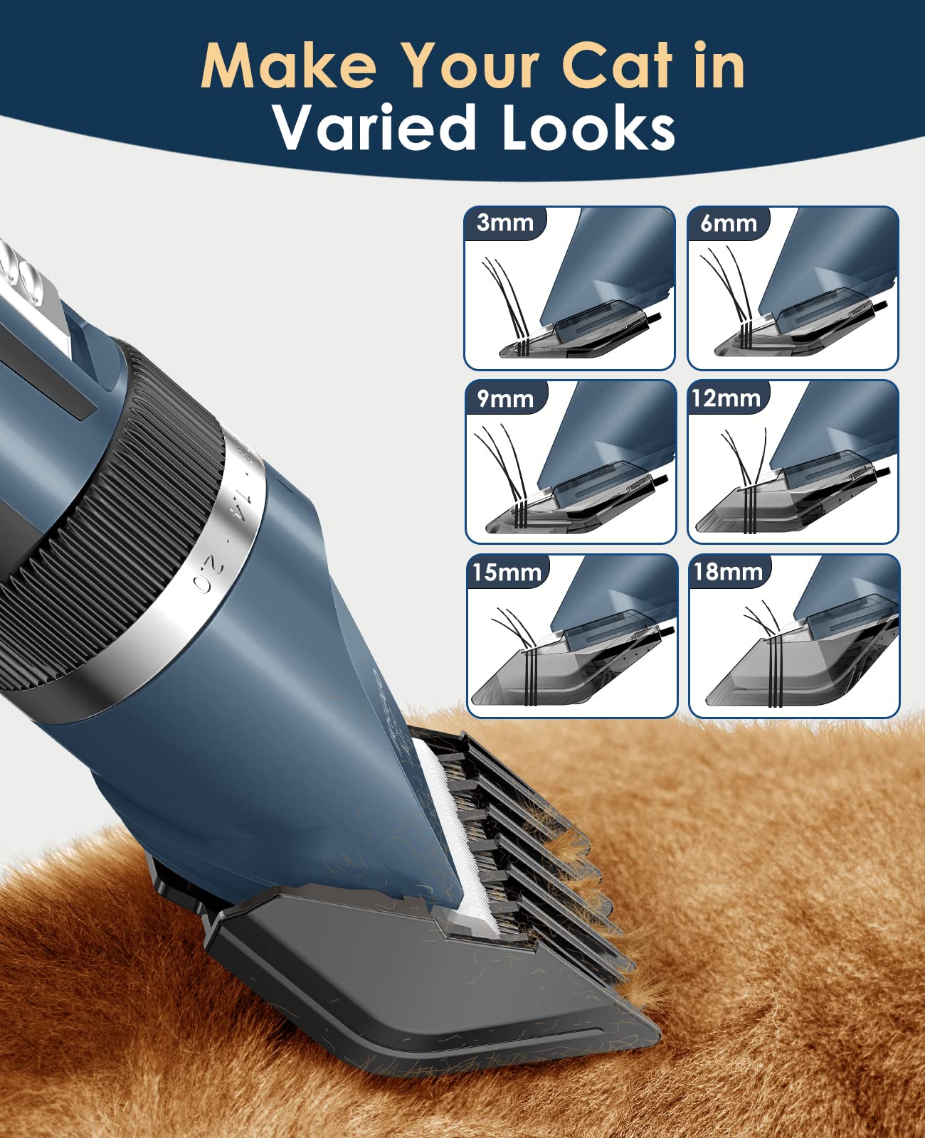oneisall Cat Grooming Clippers for Matted Hair, 2-Speed Cordless Low Noise Pet Hair Clipper Trimmer for Dogs Cats Animals
