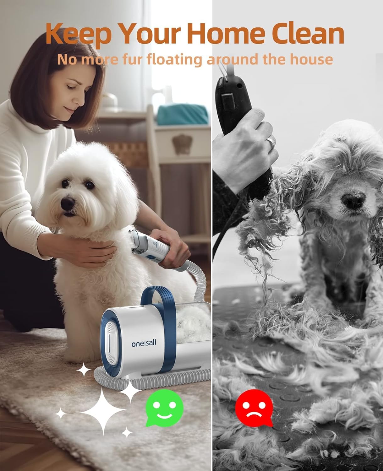 oneisall Dog Grooming Vacuum Kit,Dog Clippers, Suction 99% Pet Hair,Professional Dog Vacuum Groomer with 7 Pet Grooming Tools for Shedding Thick & Thin Dogs Cats Pet Hair