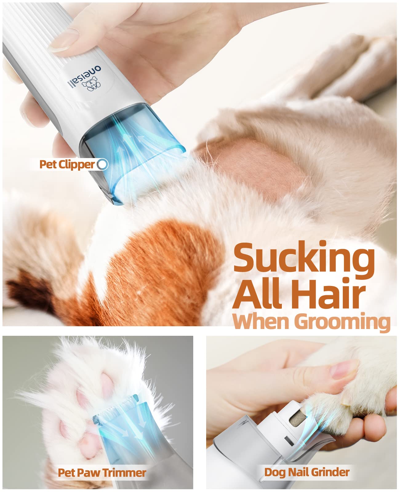 oneisall Dog Grooming Vacuum Kit,Dog Clippers, Suction 99% Pet Hair,Professional Dog Vacuum Groomer with 7 Pet Grooming Tools for Shedding Thick & Thin Dogs Cats Pet Hair