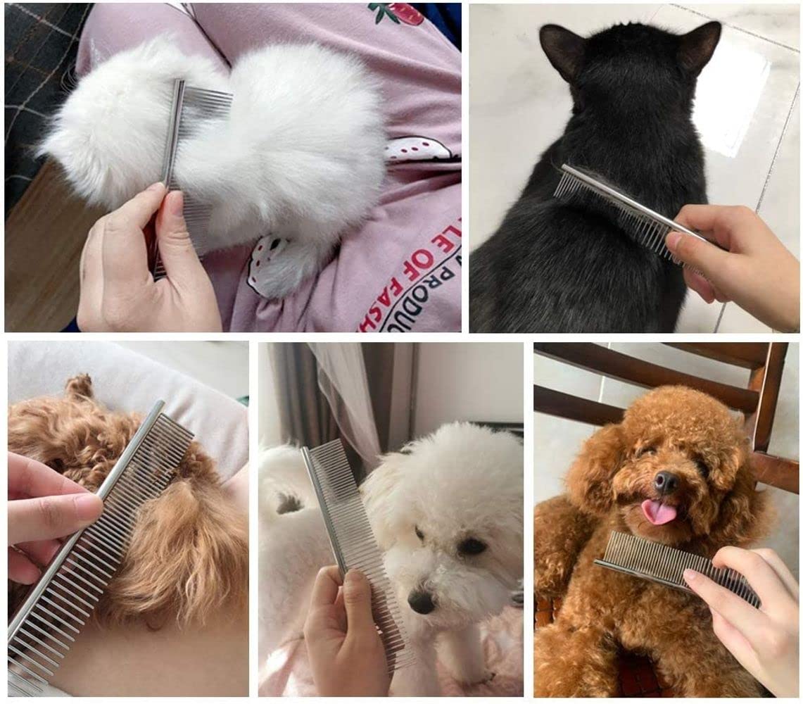 Candure Dematting Comb for Dog and Cat, Pet Grooming Rake and Brushes for Small, Medium & Large Dogs 17+9 Double Sided Deshedding Tool Removes Knots and Tangled Hair