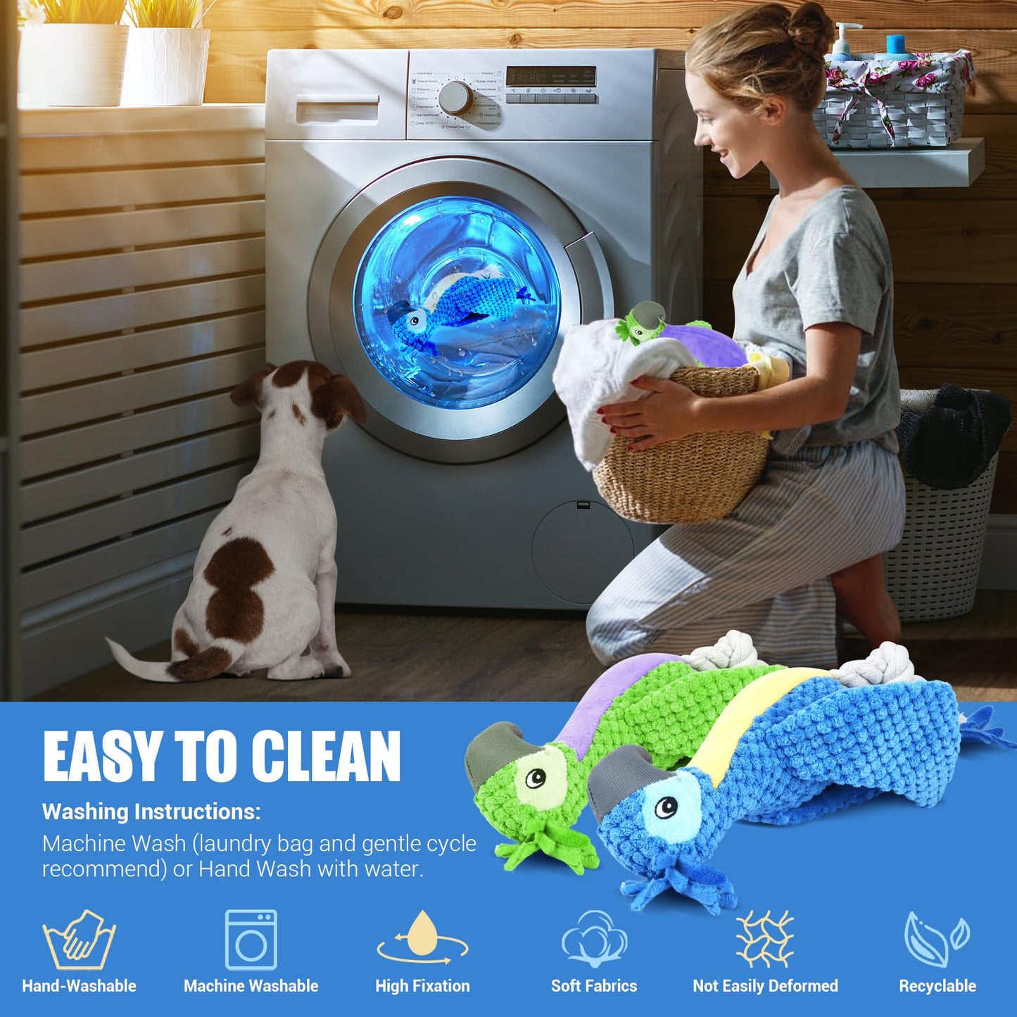 ROSAUI Dog Toys, 2PCS Plush Squeaky Cockatoo Dog Toy - Interactive and Dental Cleaning Pet Chew Toy for All Breed Sizes Dog