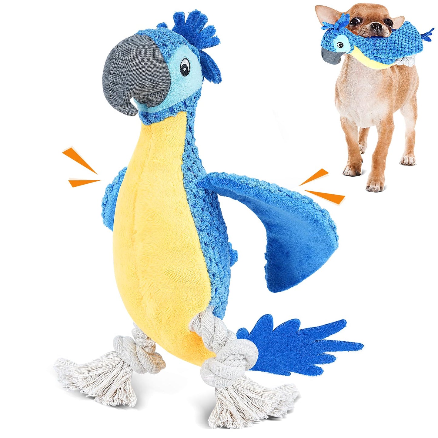 ROSAUI Dog Toys, 2PCS Plush Squeaky Cockatoo Dog Toy - Interactive and Dental Cleaning Pet Chew Toy for All Breed Sizes Dog