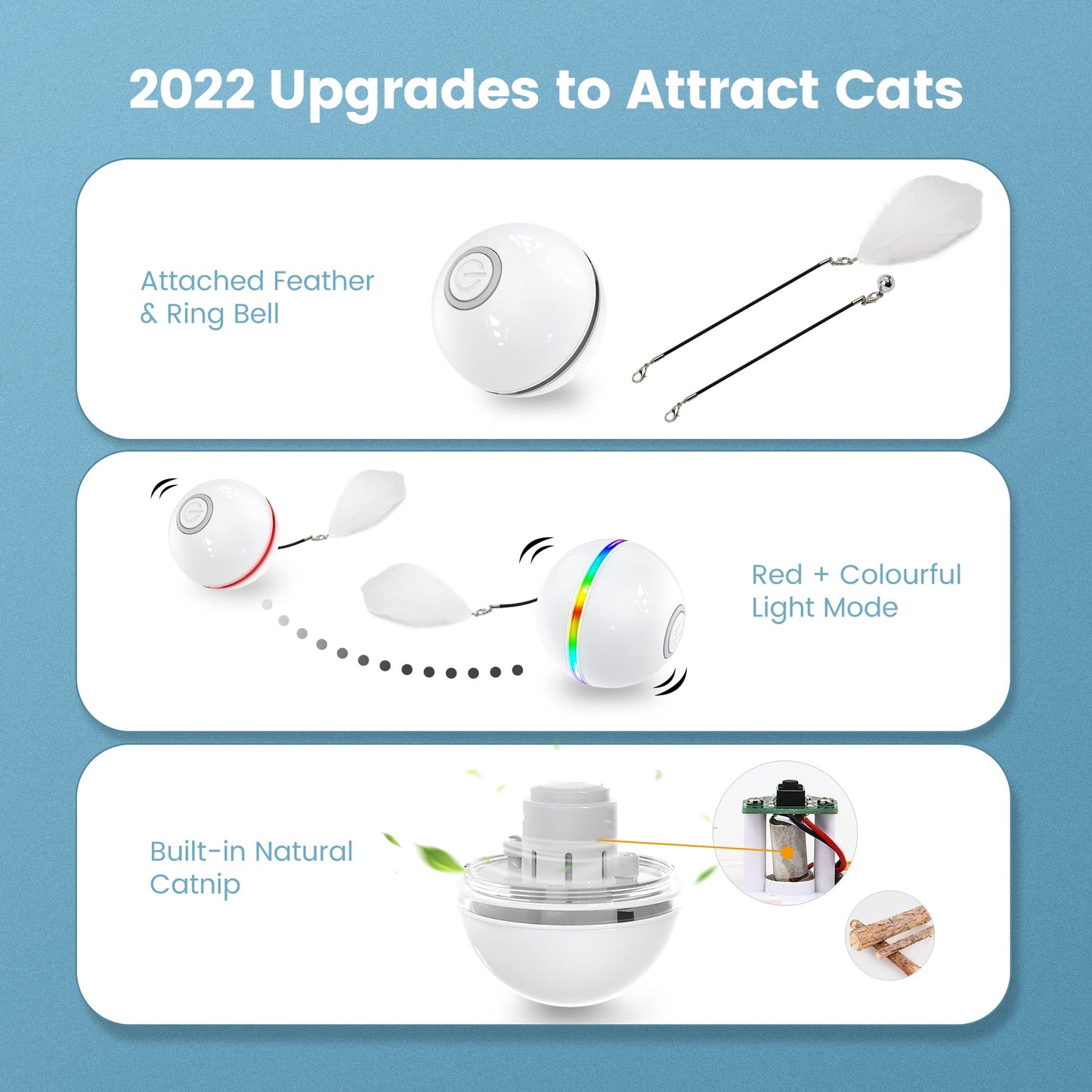 Iokheira Interactive Cat Toys Ball (4th Gen) Wicked Ball for Indoor Cats Adult, Auto 360° Self-Rotating & USB Rechargeable with LED Red Light Toy for Cat Kitten
