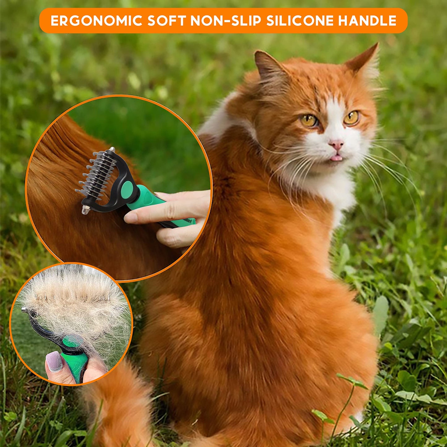 Candure Dematting Comb for Dog and Cat, Pet Grooming Rake and Brushes for Small, Medium & Large Dogs 17+9 Double Sided Deshedding Tool Removes Knots and Tangled Hair