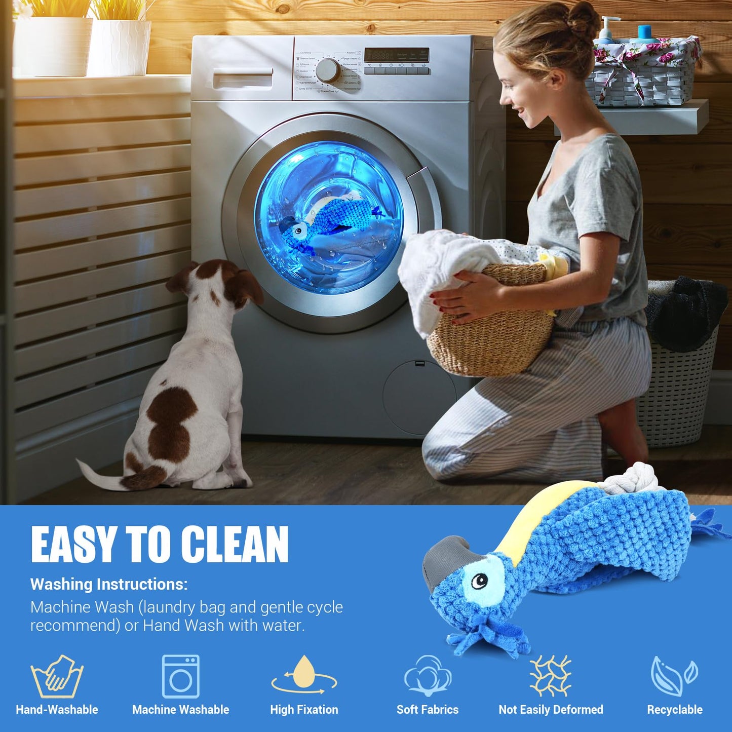 ROSAUI Dog Toys, 2PCS Plush Squeaky Cockatoo Dog Toy - Interactive and Dental Cleaning Pet Chew Toy for All Breed Sizes Dog
