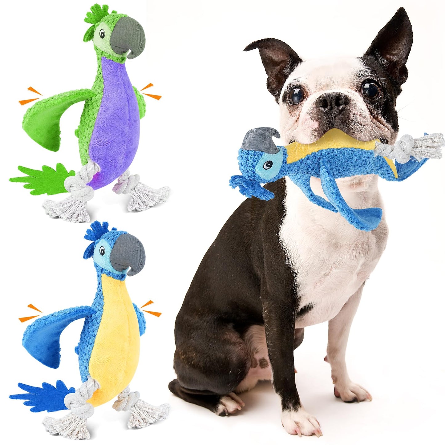 ROSAUI Dog Toys, 2PCS Plush Squeaky Cockatoo Dog Toy - Interactive and Dental Cleaning Pet Chew Toy for All Breed Sizes Dog