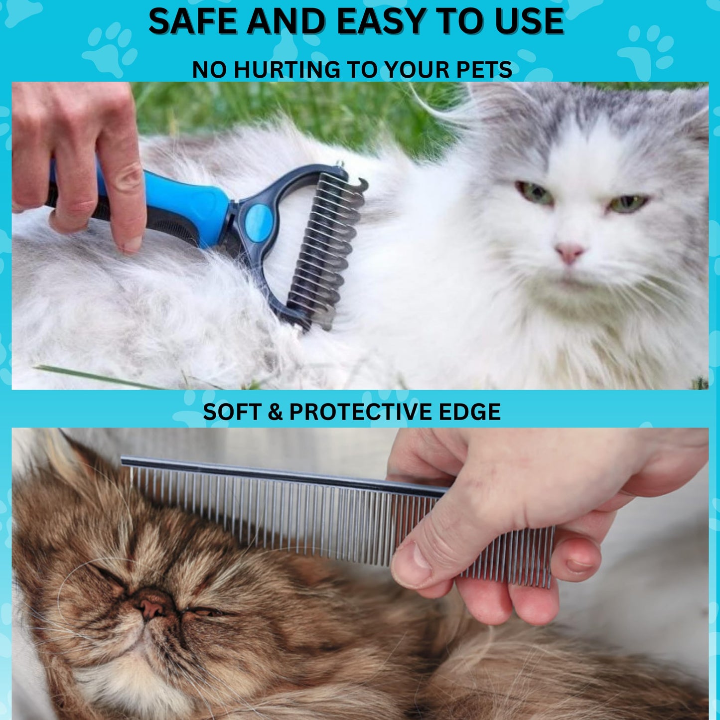 Candure Dematting Comb for Dog and Cat, Pet Grooming Rake and Brushes for Small, Medium & Large Dogs 17+9 Double Sided Deshedding Tool Removes Knots and Tangled Hair