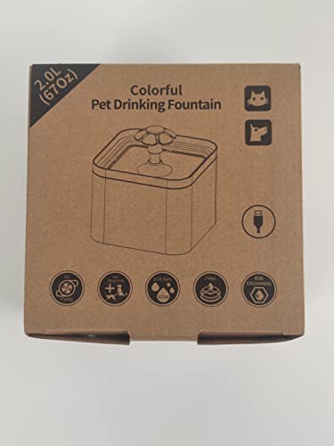 AONBOY Cat Water Fountain, 2L Cat Water Fountain for Drinking, Ultra Silent, LED Light, Activated Carbon Filter, Three Flow Patterns, Living Water Supply, Cat Fountain for Cats and Small Dogs