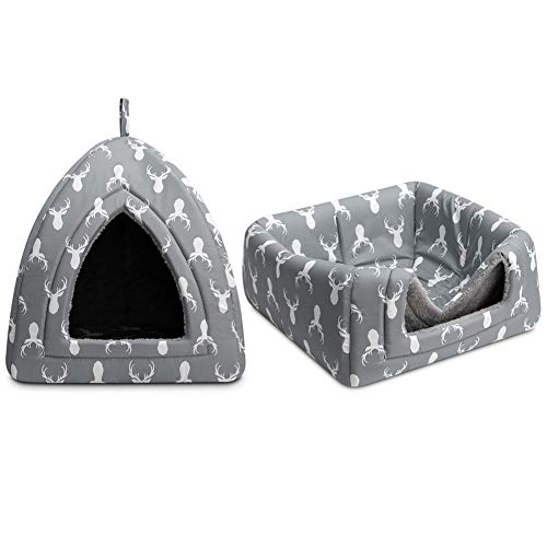 Hollypet Cat Bed Kitten Bed Self-Warming 2-in-1 Foldable Comfortable Igloo Triangle Pet Tent House