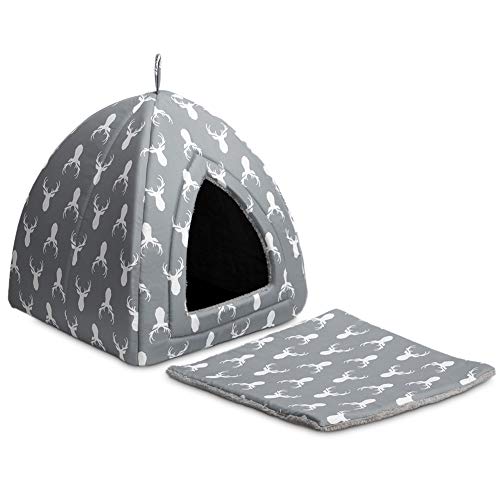 Hollypet Cat Bed Kitten Bed Self-Warming 2-in-1 Foldable Comfortable Igloo Triangle Pet Tent House