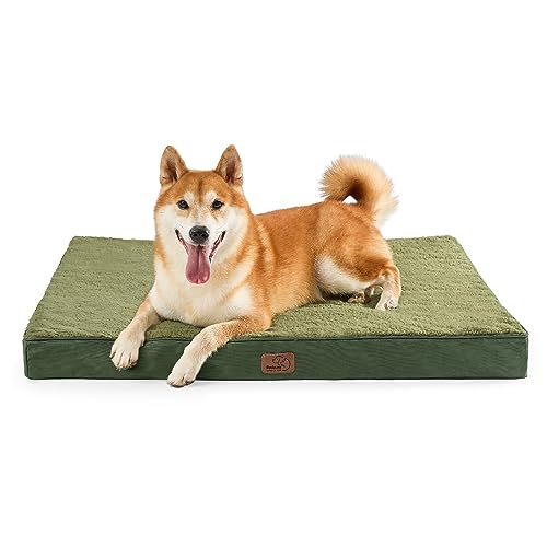 Bedsure Large Dog Bed Washable - Orthopedic Dog Bed and Mattress Mat for Dog Crate with Removable Plush Sherpa Cover, Gifts for Dog