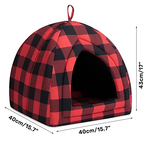 Hollypet Cat Bed Kitten Bed Self-Warming 2-in-1 Foldable Comfortable Igloo Triangle Pet Tent House