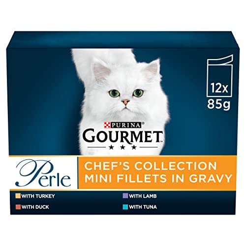Gourmet Wet Cat Food Pouches in Gravy - Perle Chef's Collection 40 x 85g - Mix of Fish, Lamb, Duck, Turkey, Pet Food - Wet - Bulk Food, Cat Wet Food suitable for Adult and Senior Cats