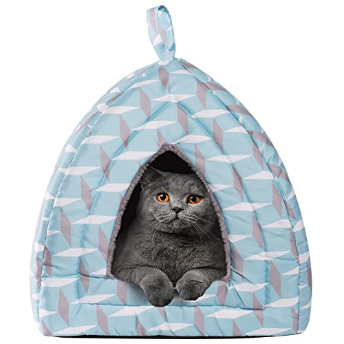 Hollypet Cat Bed Kitten Bed Self-Warming 2-in-1 Foldable Comfortable Igloo Triangle Pet Tent House
