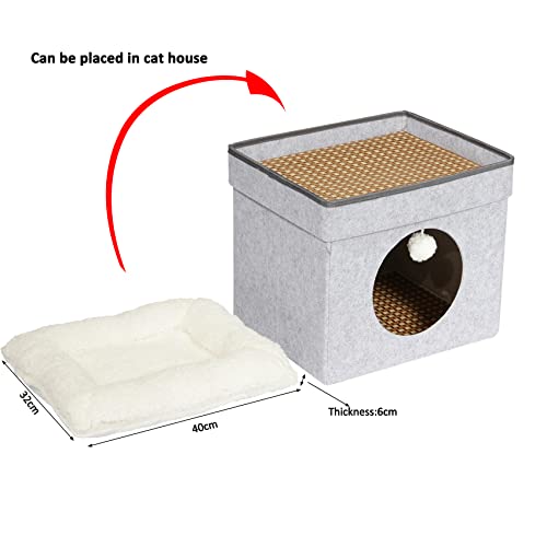 Bonlife Winter Felt Small Cat House Indoor,Foldable Pets Bed Cave Kennel with Two Move Cushion,Dog Bed Warm Comfortable