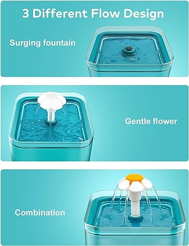AONBOY Cat Water Fountain, 2L Cat Water Fountain for Drinking, Ultra Silent, LED Light, Activated Carbon Filter, Three Flow Patterns, Living Water Supply, Cat Fountain for Cats and Small Dogs