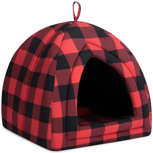 Hollypet Cat Bed Kitten Bed Self-Warming 2-in-1 Foldable Comfortable Igloo Triangle Pet Tent House