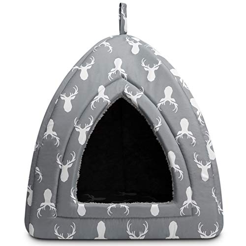 Hollypet Cat Bed Kitten Bed Self-Warming 2-in-1 Foldable Comfortable Igloo Triangle Pet Tent House