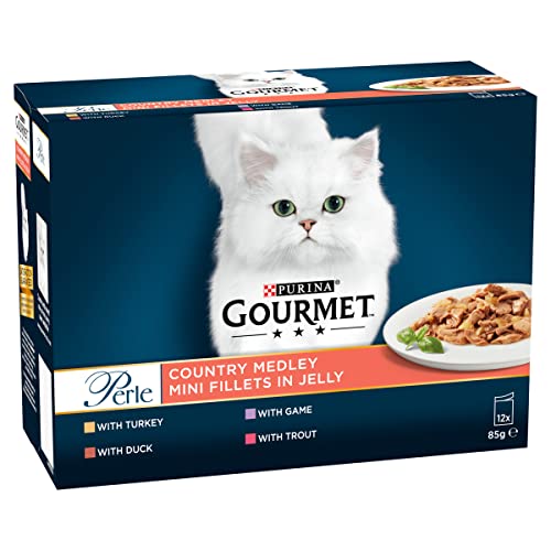 Gourmet Wet Cat Food Pouches in Gravy - Perle Chef's Collection 40 x 85g - Mix of Fish, Lamb, Duck, Turkey, Pet Food - Wet - Bulk Food, Cat Wet Food suitable for Adult and Senior Cats