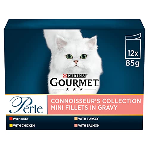 Gourmet Wet Cat Food Pouches in Gravy - Perle Chef's Collection 40 x 85g - Mix of Fish, Lamb, Duck, Turkey, Pet Food - Wet - Bulk Food, Cat Wet Food suitable for Adult and Senior Cats