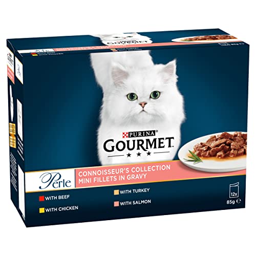 Gourmet Wet Cat Food Pouches in Gravy - Perle Chef's Collection 40 x 85g - Mix of Fish, Lamb, Duck, Turkey, Pet Food - Wet - Bulk Food, Cat Wet Food suitable for Adult and Senior Cats
