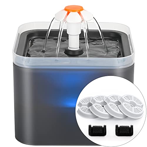 AONBOY Cat Water Fountain, 2L Cat Water Fountain for Drinking, Ultra Silent, LED Light, Activated Carbon Filter, Three Flow Patterns, Living Water Supply, Cat Fountain for Cats and Small Dogs