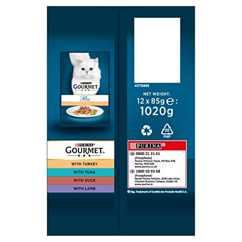 Gourmet Wet Cat Food Pouches in Gravy - Perle Chef's Collection 40 x 85g - Mix of Fish, Lamb, Duck, Turkey, Pet Food - Wet - Bulk Food, Cat Wet Food suitable for Adult and Senior Cats