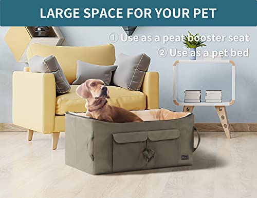 Petsfit Dog Car Seat, Upgraded Dog Booster Seat for Medium Dogs or 2 Small Dogs, Pet Travel Car Booster Seat for Front and Back Seats with Washable Double-Sided Cushion and 2 Safety Leashes