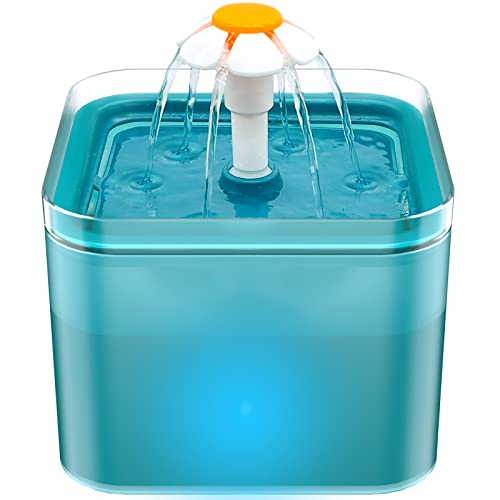 AONBOY Cat Water Fountain, 2L Cat Water Fountain for Drinking, Ultra Silent, LED Light, Activated Carbon Filter, Three Flow Patterns, Living Water Supply, Cat Fountain for Cats and Small Dogs