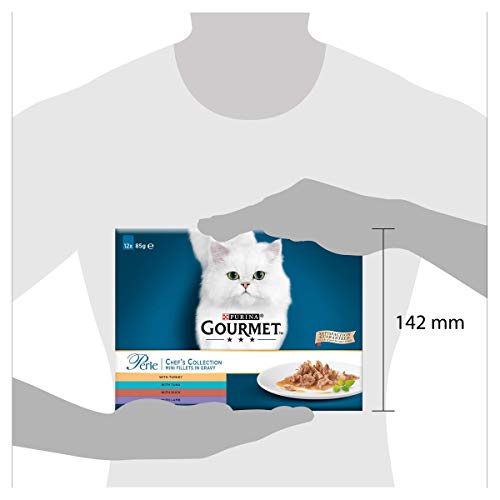 Gourmet Wet Cat Food Pouches in Gravy - Perle Chef's Collection 40 x 85g - Mix of Fish, Lamb, Duck, Turkey, Pet Food - Wet - Bulk Food, Cat Wet Food suitable for Adult and Senior Cats