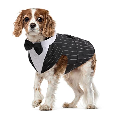 Dog Tuxedo Suit, Dog Clothes Coton Wedding Party Costume Puppy Formal Outfit Festival Shirt Coat Apparel with Detachable Bow Tie Bandana