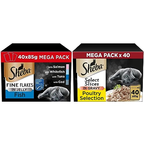Sheba Fine Flakes Poultry Collection in Jelly 40 Pouches, Adult Wet Cat Food