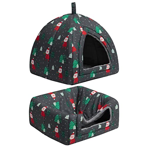 Hollypet Cat Bed Kitten Bed Self-Warming 2-in-1 Foldable Comfortable Igloo Triangle Pet Tent House