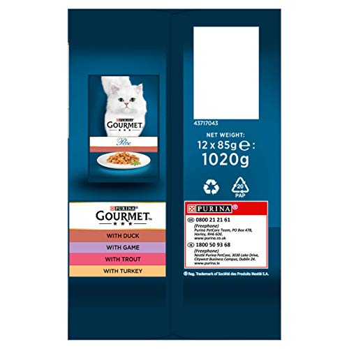 Gourmet Wet Cat Food Pouches in Gravy - Perle Chef's Collection 40 x 85g - Mix of Fish, Lamb, Duck, Turkey, Pet Food - Wet - Bulk Food, Cat Wet Food suitable for Adult and Senior Cats