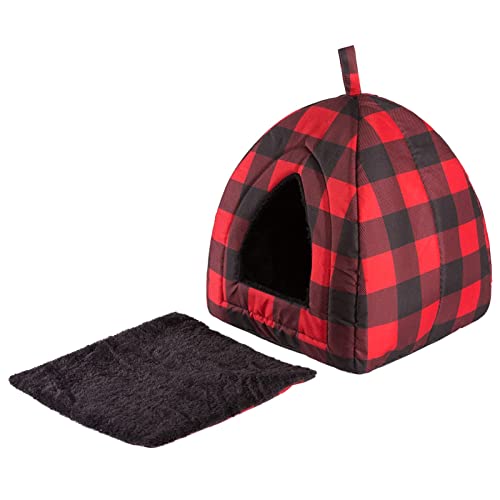Hollypet Cat Bed Kitten Bed Self-Warming 2-in-1 Foldable Comfortable Igloo Triangle Pet Tent House