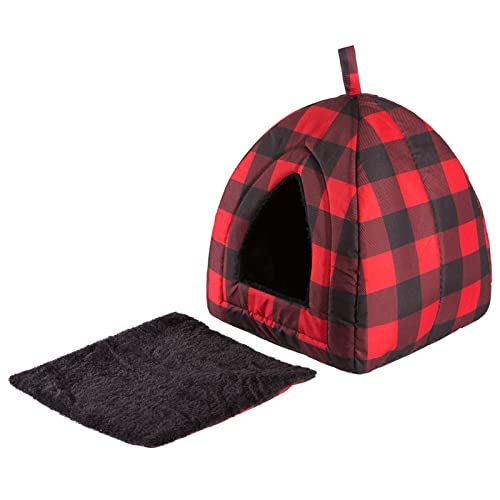 Hollypet Cat Bed Kitten Bed Self-Warming 2-in-1 Foldable Comfortable Igloo Triangle Pet Tent House