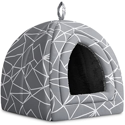 Hollypet Cat Bed Kitten Bed Self-Warming 2-in-1 Foldable Comfortable Igloo Triangle Pet Tent House
