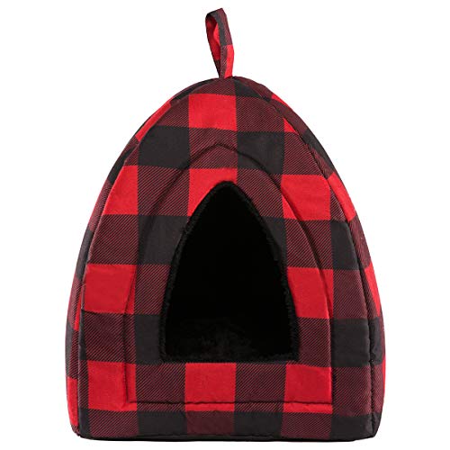 Hollypet Cat Bed Kitten Bed Self-Warming 2-in-1 Foldable Comfortable Igloo Triangle Pet Tent House