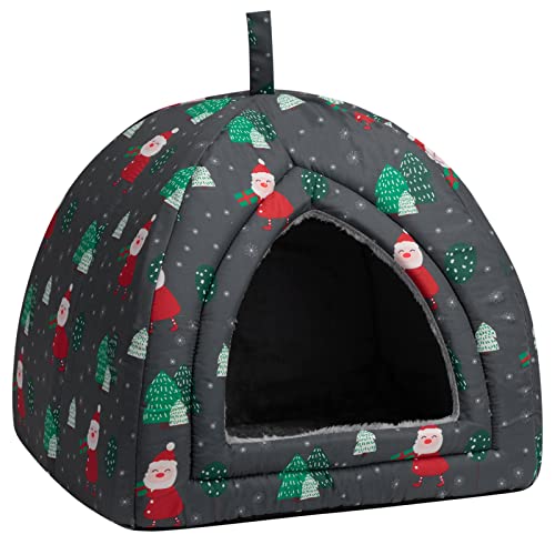Hollypet Cat Bed Kitten Bed Self-Warming 2-in-1 Foldable Comfortable Igloo Triangle Pet Tent House