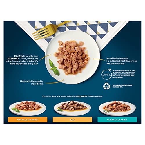 Gourmet Wet Cat Food Pouches in Gravy - Perle Chef's Collection 40 x 85g - Mix of Fish, Lamb, Duck, Turkey, Pet Food - Wet - Bulk Food, Cat Wet Food suitable for Adult and Senior Cats