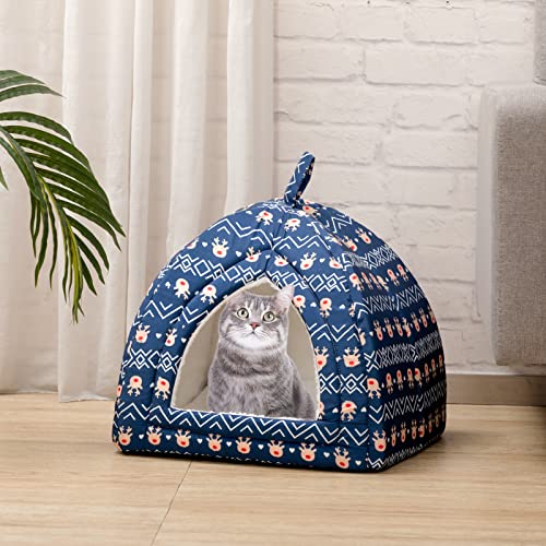Hollypet Cat Bed Kitten Bed Self-Warming 2-in-1 Foldable Comfortable Igloo Triangle Pet Tent House