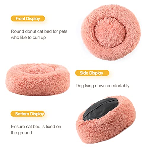 Vanansa Small Cat Bed for Indoor Cats, Self-Warming Donut kitty beds for Small Cats Improving Sleep and Keeping Warm, Washable Pet bed with Anti Slip Base