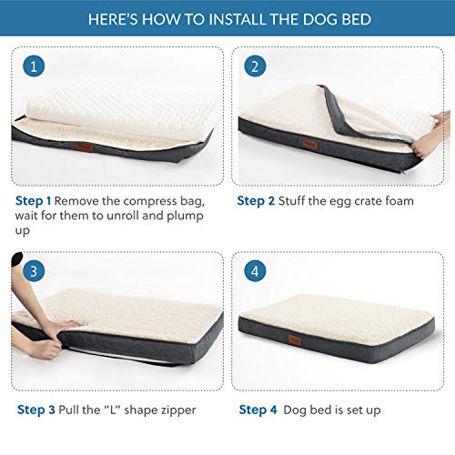 Bedsure Large Dog Bed Washable - Orthopedic Dog Bed and Mattress Mat for Dog Crate with Removable Plush Sherpa Cover, Gifts for Dog